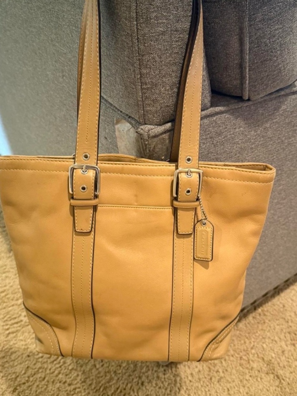 Coach Beige Leather Tote with Buckle Straps
